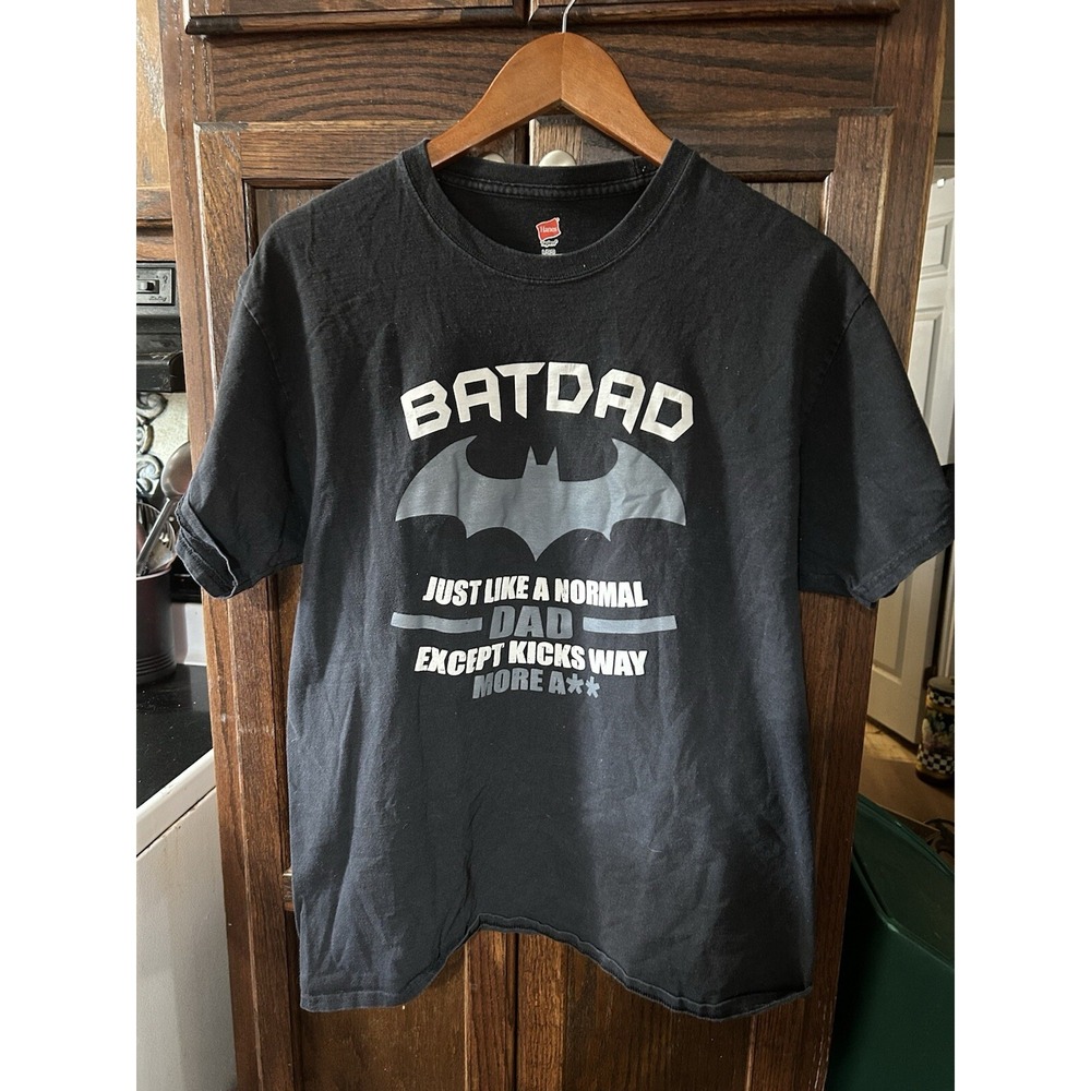 Bat Dad T Shirt Black Large Hanes
